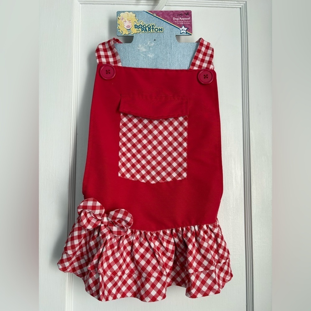 NWT Doggy Parton Red Gingham Overalls Dress Sz: Large 2 & XXL: 1